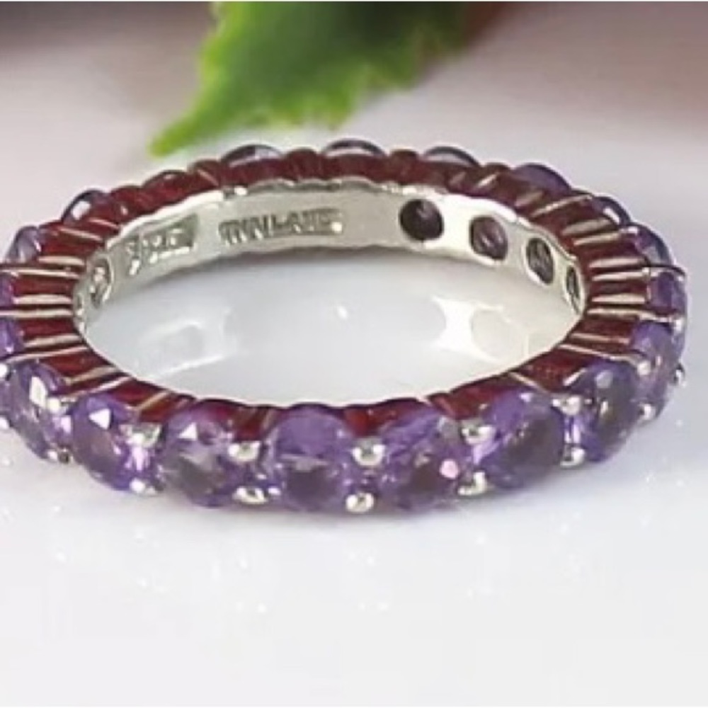 Eternity ring with natural amethysts in sterling silver